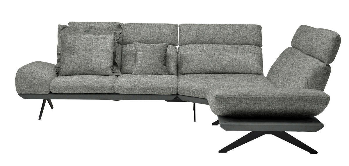 ECKSOFA Chenille, Flachgewebe Grau  - Schwarz/Grau, Design, Textil/Metall (270/239cm) - Koinor