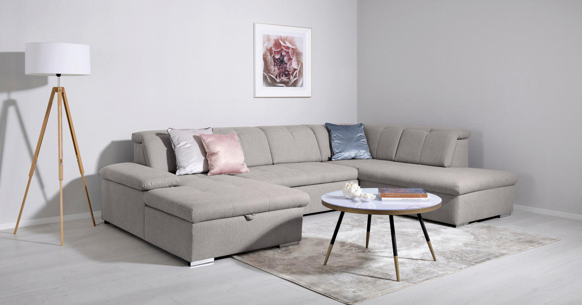 WOHNLANDSCHAFT Hellgrau  - Hellgrau/Grau, Design, Textil/Metall (173/328/215cm) - MID.YOU