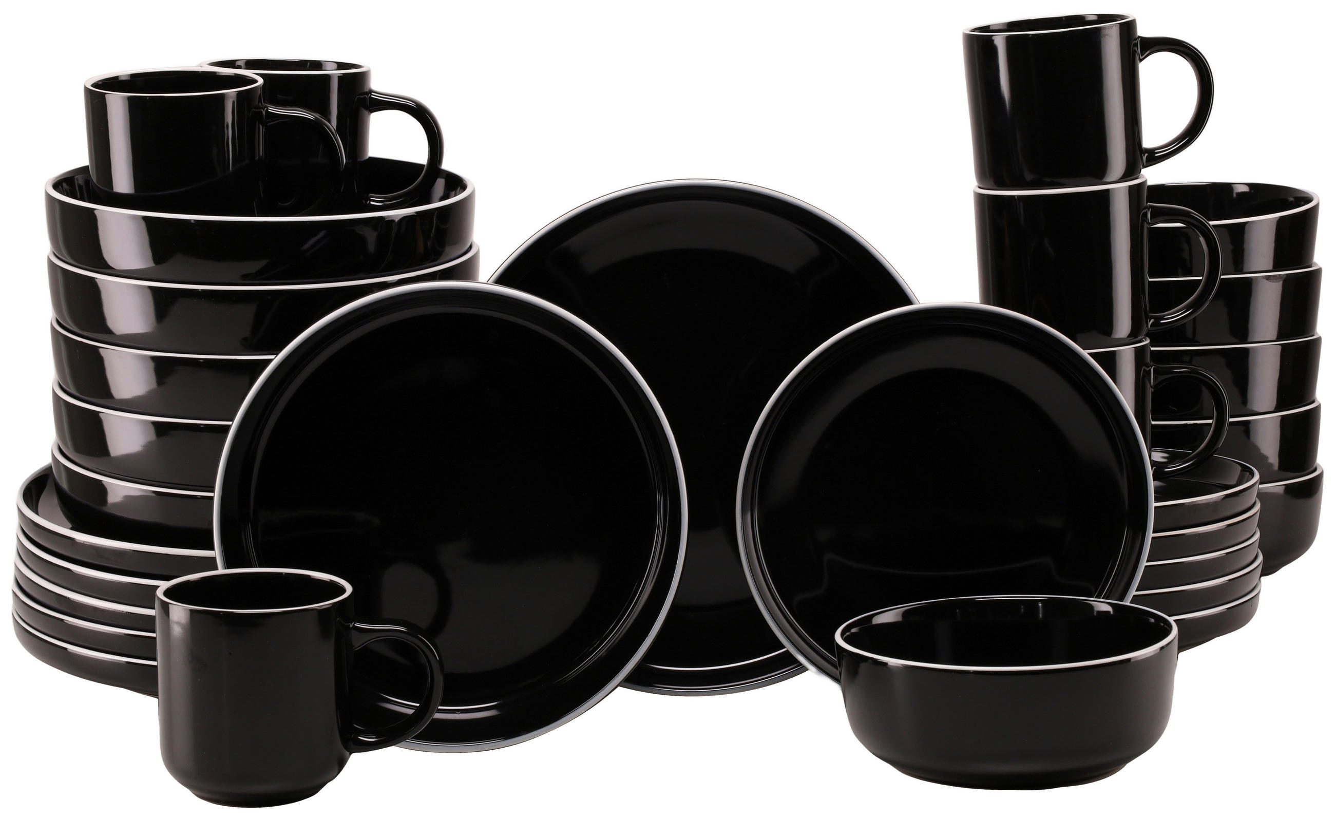 KOMBISERVICE Weiß, Schwarz Hochglanz Nordic Gourmet Schwarz 30-teilig 6 Personen  - Schwarz Hochglanz/Weiß, Basics, Keramik - Creatable