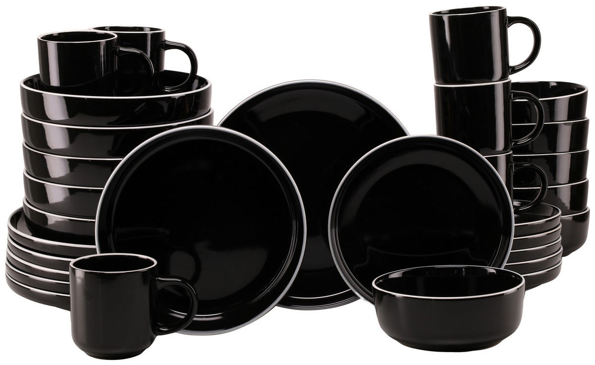 KOMPLETT SERVIS Nordic Gourmet Schwarz 30 delar  - vit/svart högglans, Basics, keramik - Creatable