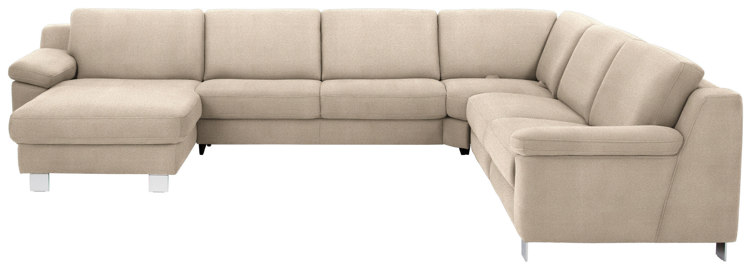 WOHNLANDSCHAFT in Mikrofaser Naturfarben, Sandfarben  - Sandfarben/Chromfarben, Design, Textil/Metall (166/364/278cm) - Valdera