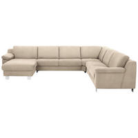 WOHNLANDSCHAFT in Mikrofaser Naturfarben, Sandfarben  - Sandfarben/Chromfarben, Design, Textil/Metall (166/364/278cm) - Valdera