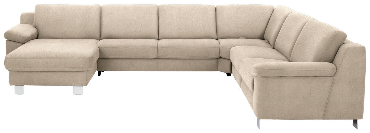 WOHNLANDSCHAFT in Mikrofaser Naturfarben, Sandfarben  - Sandfarben/Chromfarben, Design, Textil/Metall (166/364/278cm) - Valdera