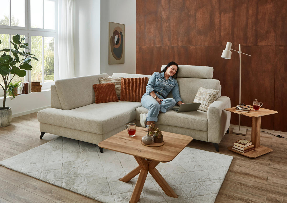 ECKSOFA Beige Chenille  - Beige/Schwarz, Design, Textil/Metall (182/239cm) - Valnatura