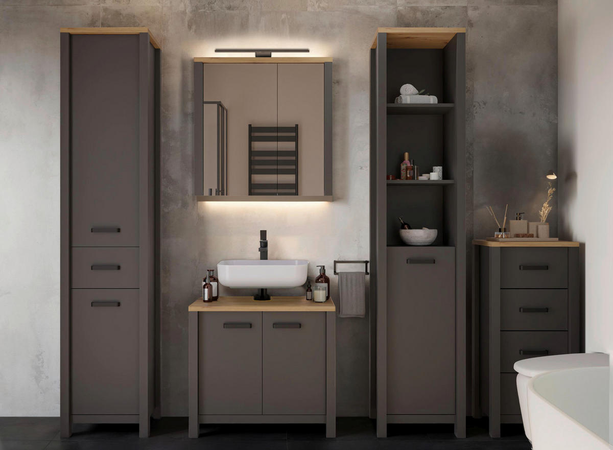 MIDISCHRANK 42/94/40 cm  - Anthrazit/Schwarz, Natur, Holzwerkstoff/Metall (42/94/40cm) - home24
