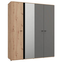 KLEIDERSCHRANK 179,5/210,5/56 cm,  in Graphitfarben, Schwarz, Eiche Artisan, 4 Tür(en)  - Graphitfarben/Schwarz, MODERN, Glas/Holzwerkstoff (179,5/210,5/56cm) - MID.YOU