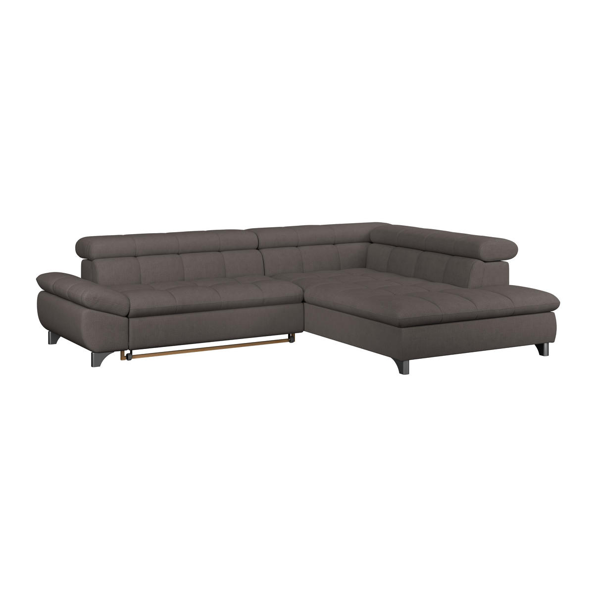 ECKSOFA Braun Chenille  - Chromfarben/Braun, KONVENTIONELL, Textil/Metall (312/234cm) - Livetastic