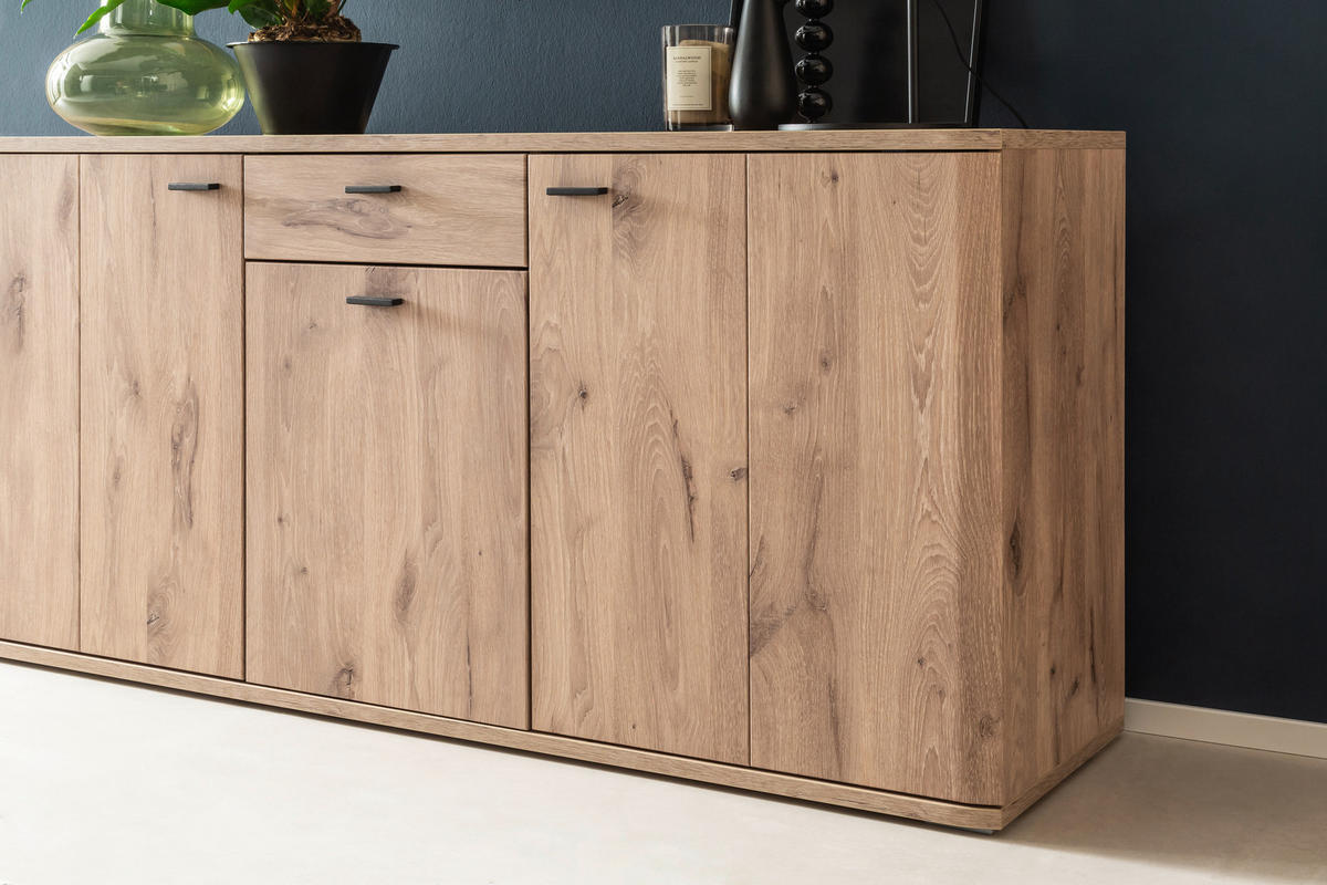 SIDEBOARD 149/78/44 cm  in Eichefarben  - Eichefarben/Anthrazit, Design, Holzwerkstoff/Metall (149/78/44cm) - MID.YOU