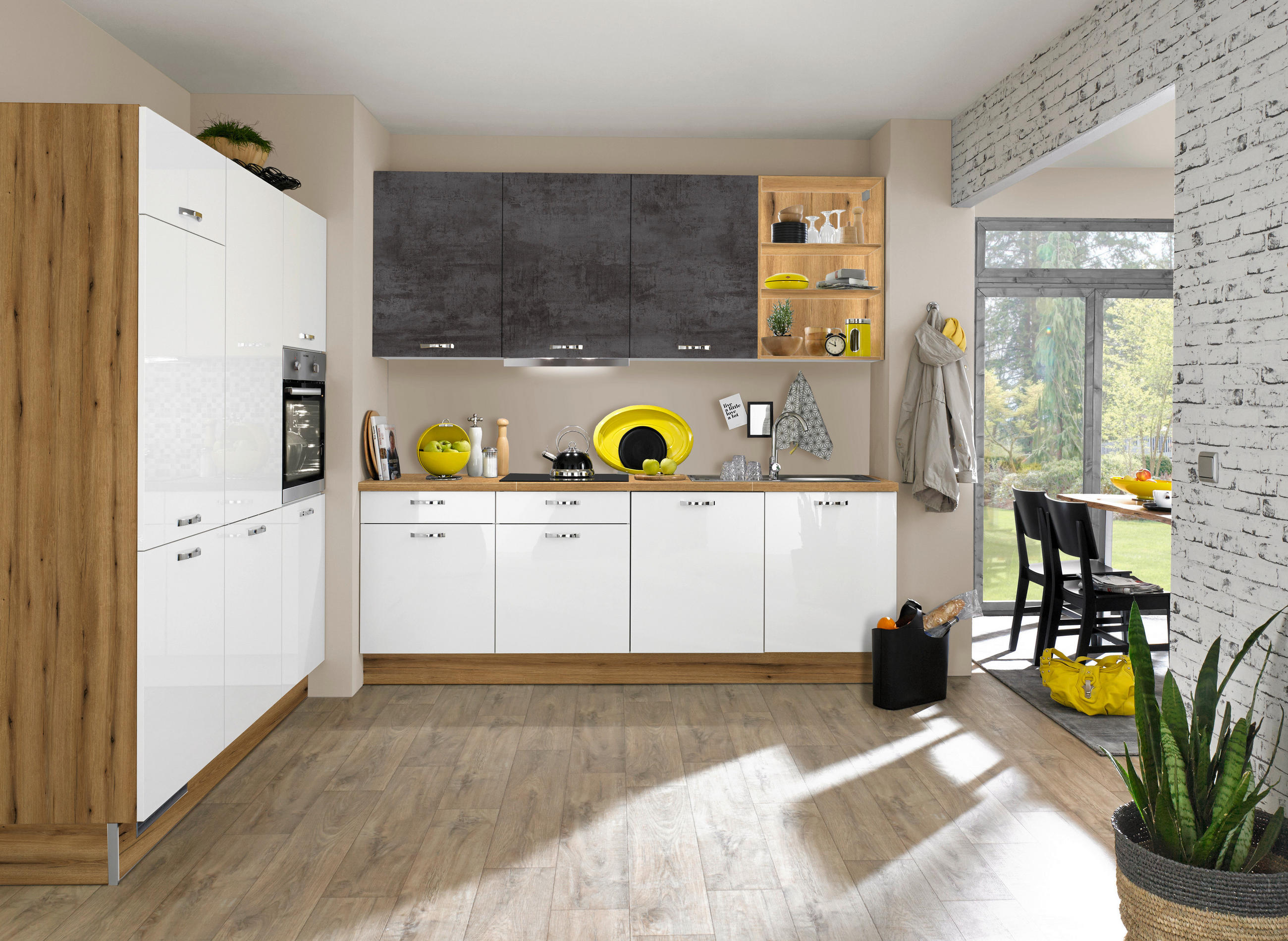 ECKKÜCHE - Edelstahlfarben/Eichefarben, Design, Holzwerkstoff/Metall (180/240cm) - Xora
