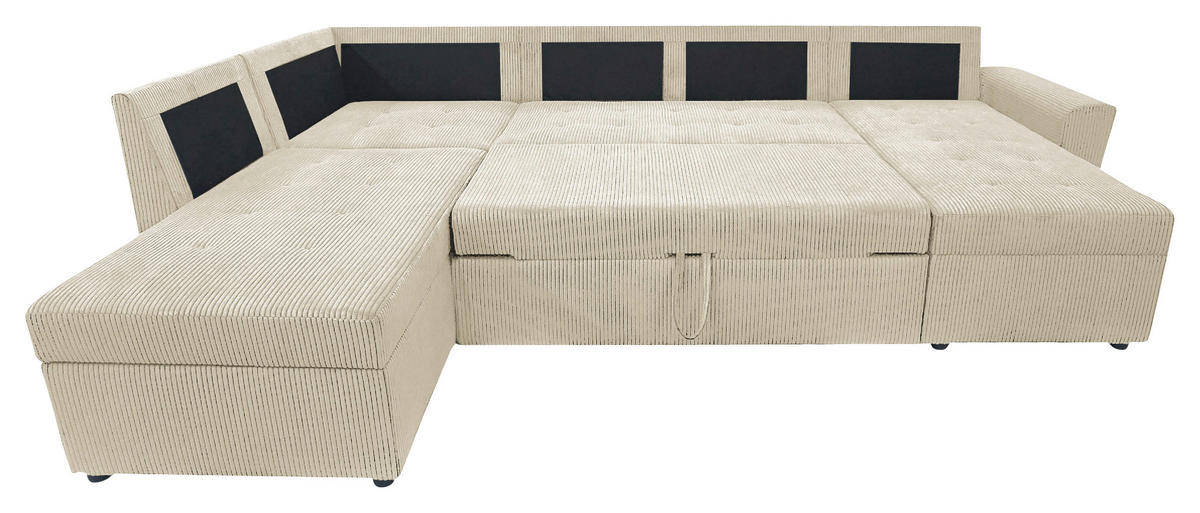 WOHNLANDSCHAFT in Cord Beige  - Beige/Schwarz, Design, Kunststoff/Textil (212/297/155cm) - MID.YOU