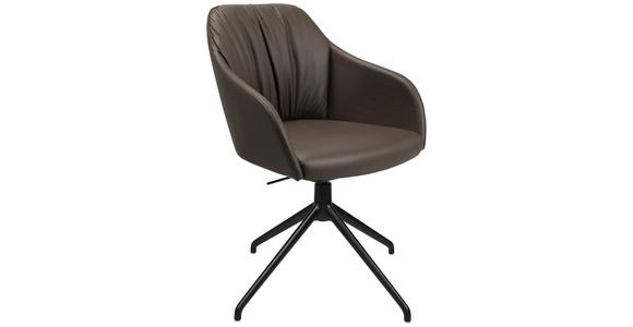 ARMLEHNSTUHL  in Aluminium Echtleder pigmentiert  - Schwarz/Braun, Design, Leder/Metall (58/81,5-84,5/60cm) - Johann Jakob