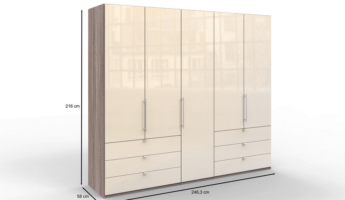 FALTTÜRENSCHRANK  in Trüffeleichefarben, Magnolie  - Chromfarben/Magnolie, KONVENTIONELL, Glas/Holzwerkstoff (250/216/58cm) - Venda