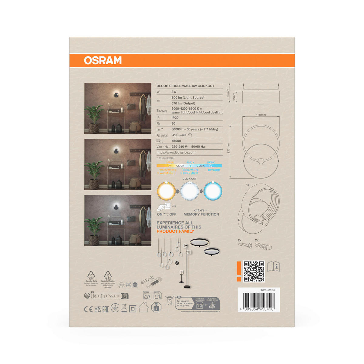 LED-WANDLEUCHTE 16/9.5/22.5 cm   - Schwarz, Design, Kunststoff (16/9.5/22.5cm) - Osram