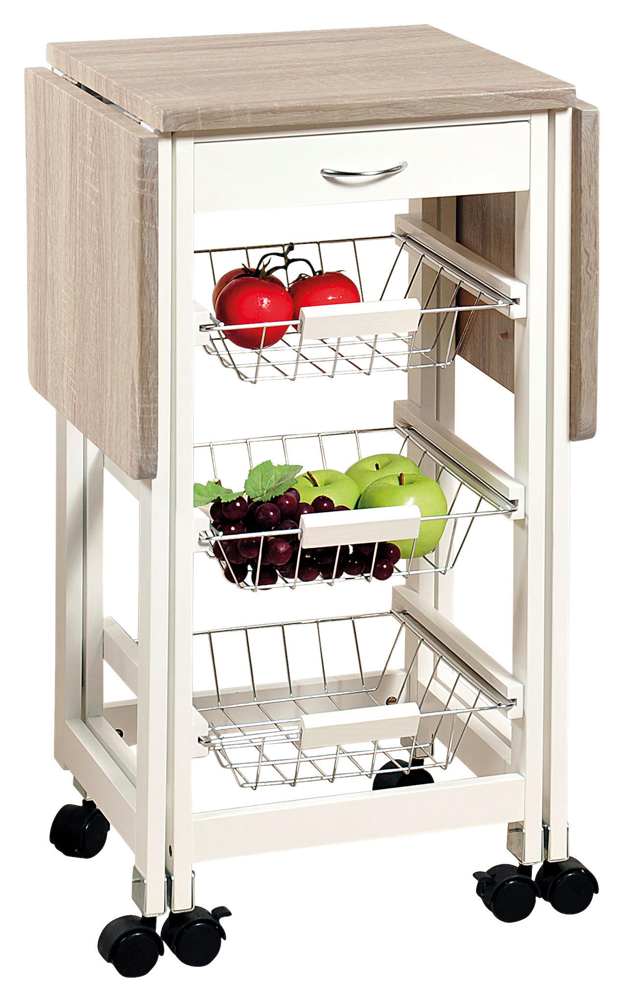 SERVIERWAGEN Weiß, Eichefarben  - Eichefarben/Weiß, MODERN, Holzwerkstoff/Kunststoff (97/76,5/37cm) - Kesper
