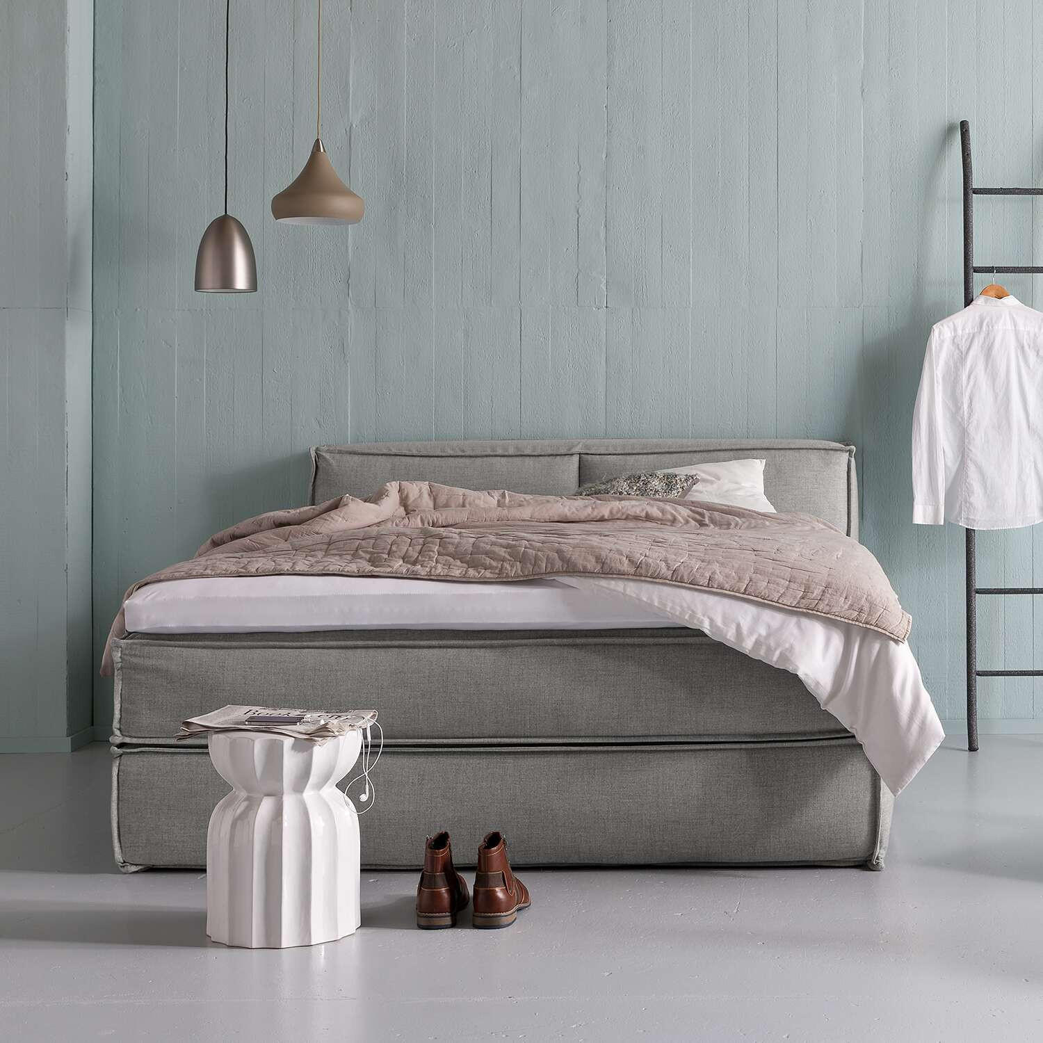 BOXSPRINGBETT 140/220 cm  in Hellgrau  - Hellgrau/Schwarz, Design, Textil (140/220cm) - home24