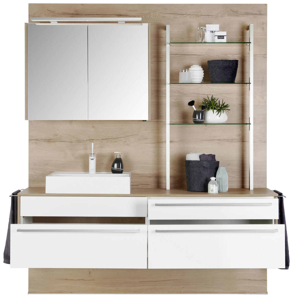 BADEZIMMER  in 197,8 cm  - Weiss/Eichefarben, Modern, Glas/Holzwerkstoff (197,8cm) - Celina Home