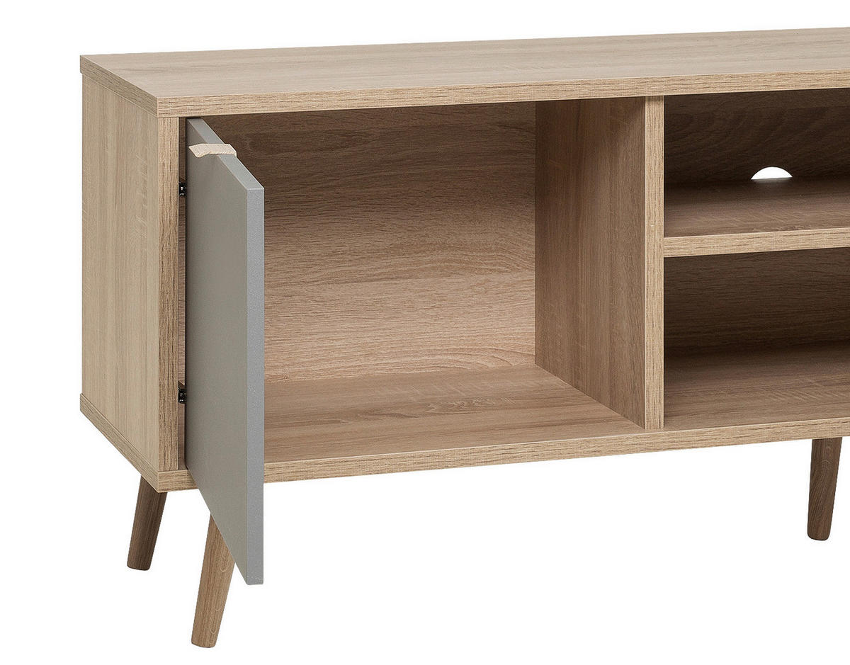HI-FI STOČIĆ siva, bela, boja hrasta, petrolej plava  - siva/boja hrasta, Trendi, pločasti materijal (150/52/40cm) - Carryhome