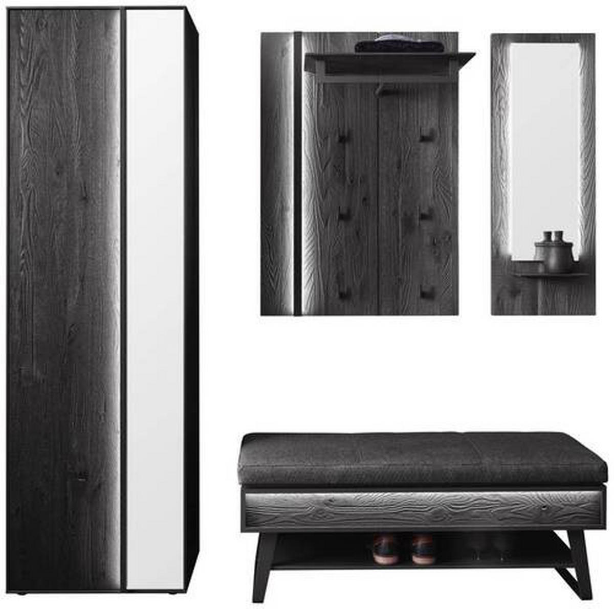 GARDEROBE 4-teilig  in 201/196/41 cm  - Anthrazit, Design, Glas/Holz (201/196/41cm) - Johann Jakob