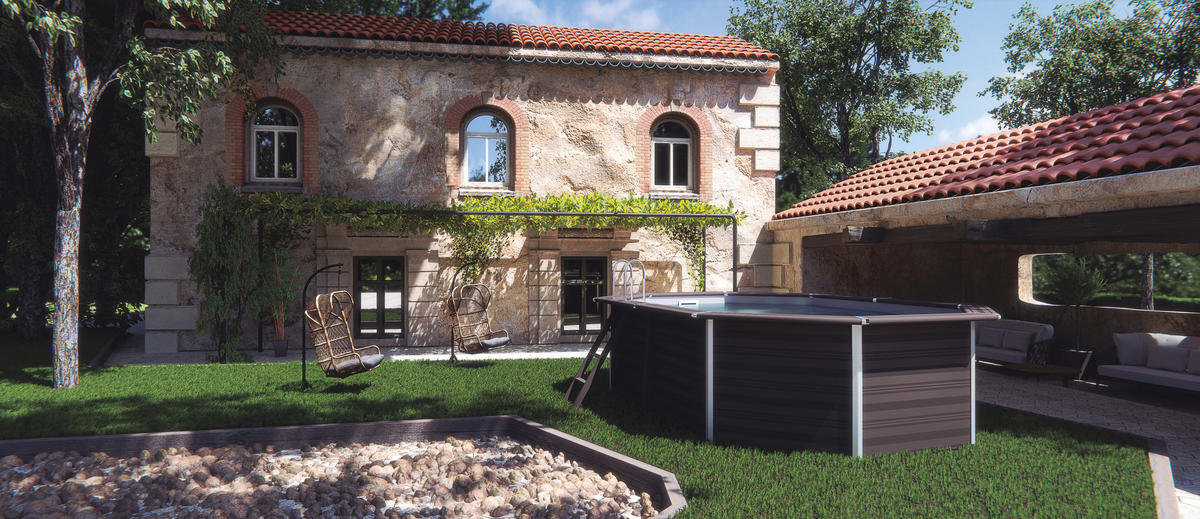 SCHWIMMBECKEN GRE KPCOV52L KPC0V52L 664/386/124 cm  - Grau, KONVENTIONELL, Holzwerkstoff (664/386/124cm) - Gre