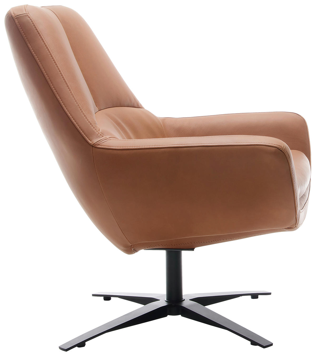 SESSEL BE ORGANIC Echtleder Cognac    - Cognac/Schwarz, MODERN, Leder/Metall (81/92/83cm) - Trendmanufaktur