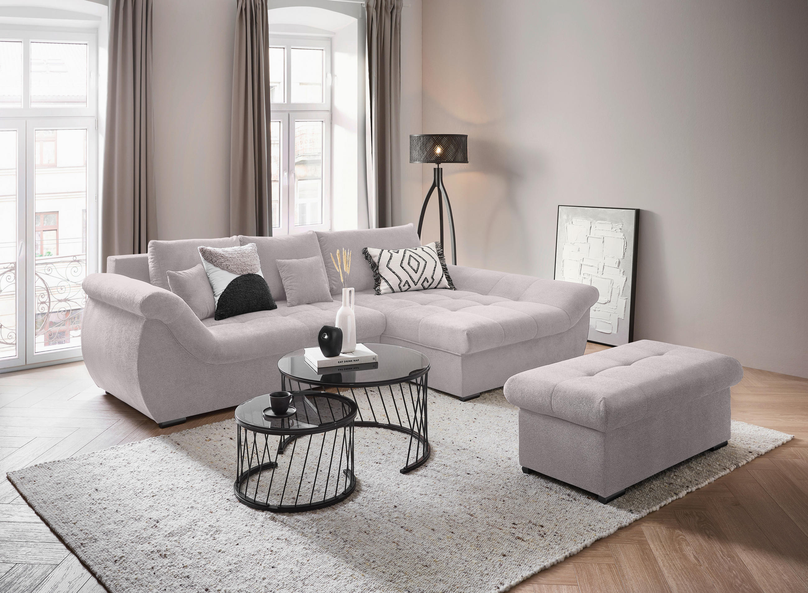 ECKSOFA Beige Flachgewebe  - Beige/Schwarz, Design, Kunststoff/Textil (278/175cm) - Xora
