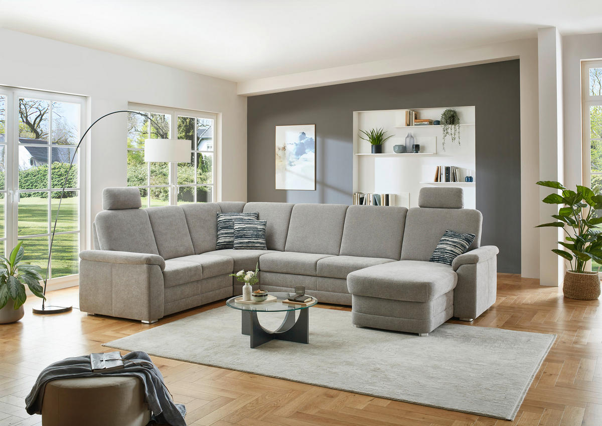 WOHNLANDSCHAFT Chenille Hellgrau  - Hellgrau/Alufarben, Konventionell, Holz/Textil (235/329/160cm) - Beldomo Comfort