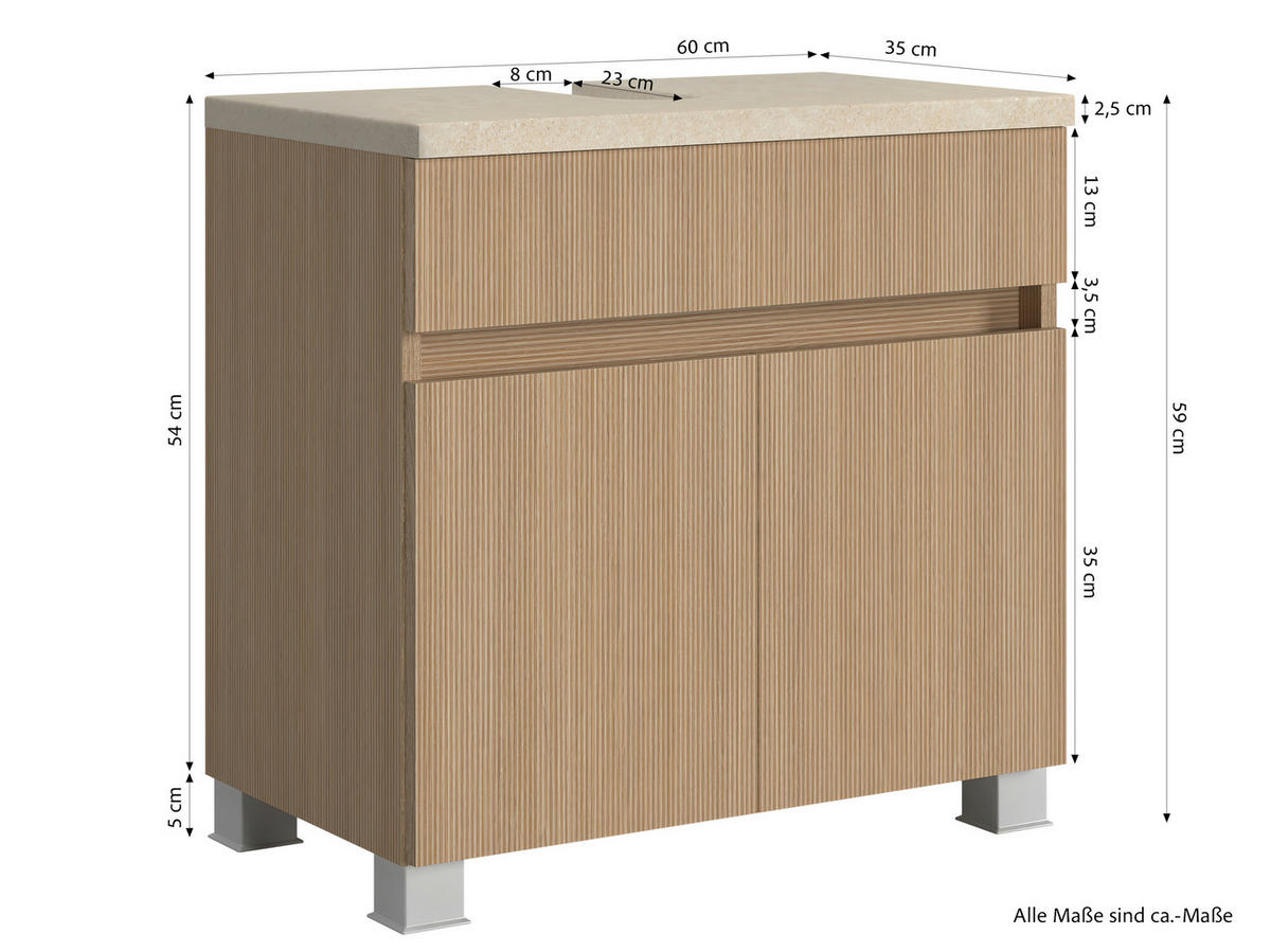 WASCHBECKENUNTERSCHRANK 60/54/35 cm  - Sandfarben/Eichefarben, KONVENTIONELL, Holzwerkstoff/Kunststoff (60/54/35cm) - Xora