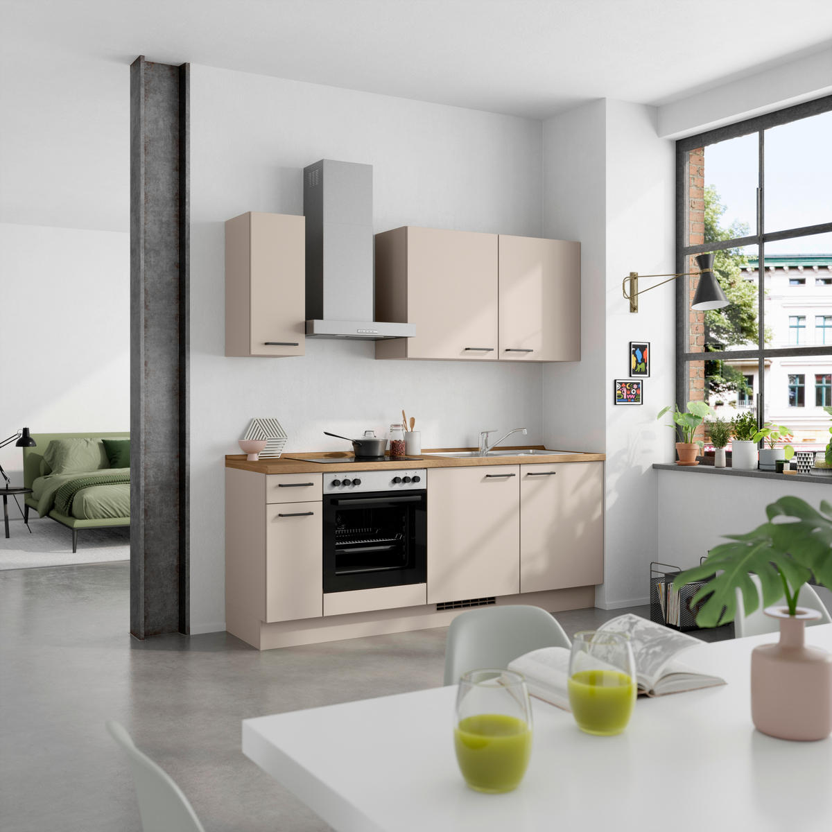 KÜCHENBLOCK Easytouch 210 cm  in Eichefarben, Sandfarben  - Sandfarben/Eichefarben, MODERN, Holzwerkstoff/Metall (210cm) - Nobilia