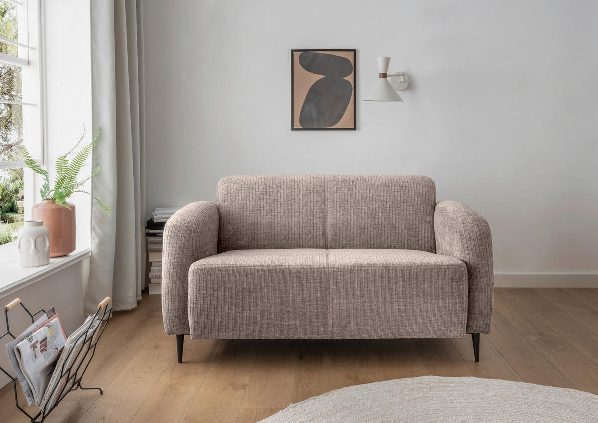 2-SITZER-SOFA in Mikrofaser Beige  - Beige/Schwarz, Modern, Textil/Metall (140/76/90cm) - Livetastic