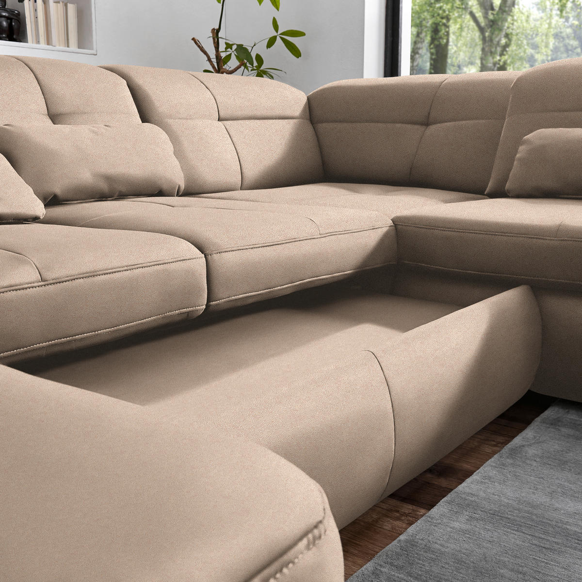 WOHNLANDSCHAFT  in Mikrofaser Beige  - Chromfarben/Beige, Design, Textil (195/371/260cm) - Beldomo Style