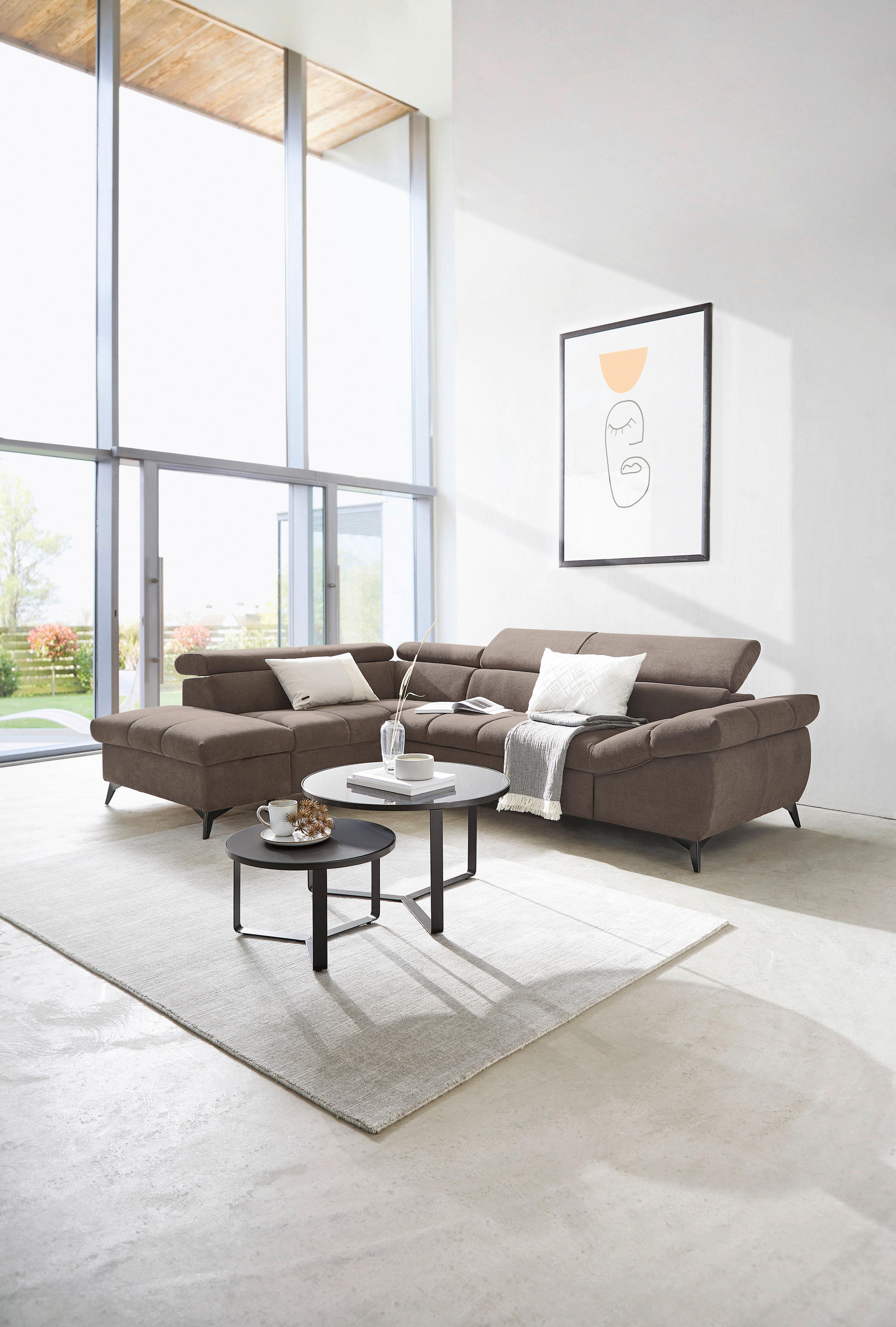 ECKSOFA in Mikrofaser Taupe  - Taupe/Schwarz, Design, Kunststoff/Textil (210/279cm) - Livetastic