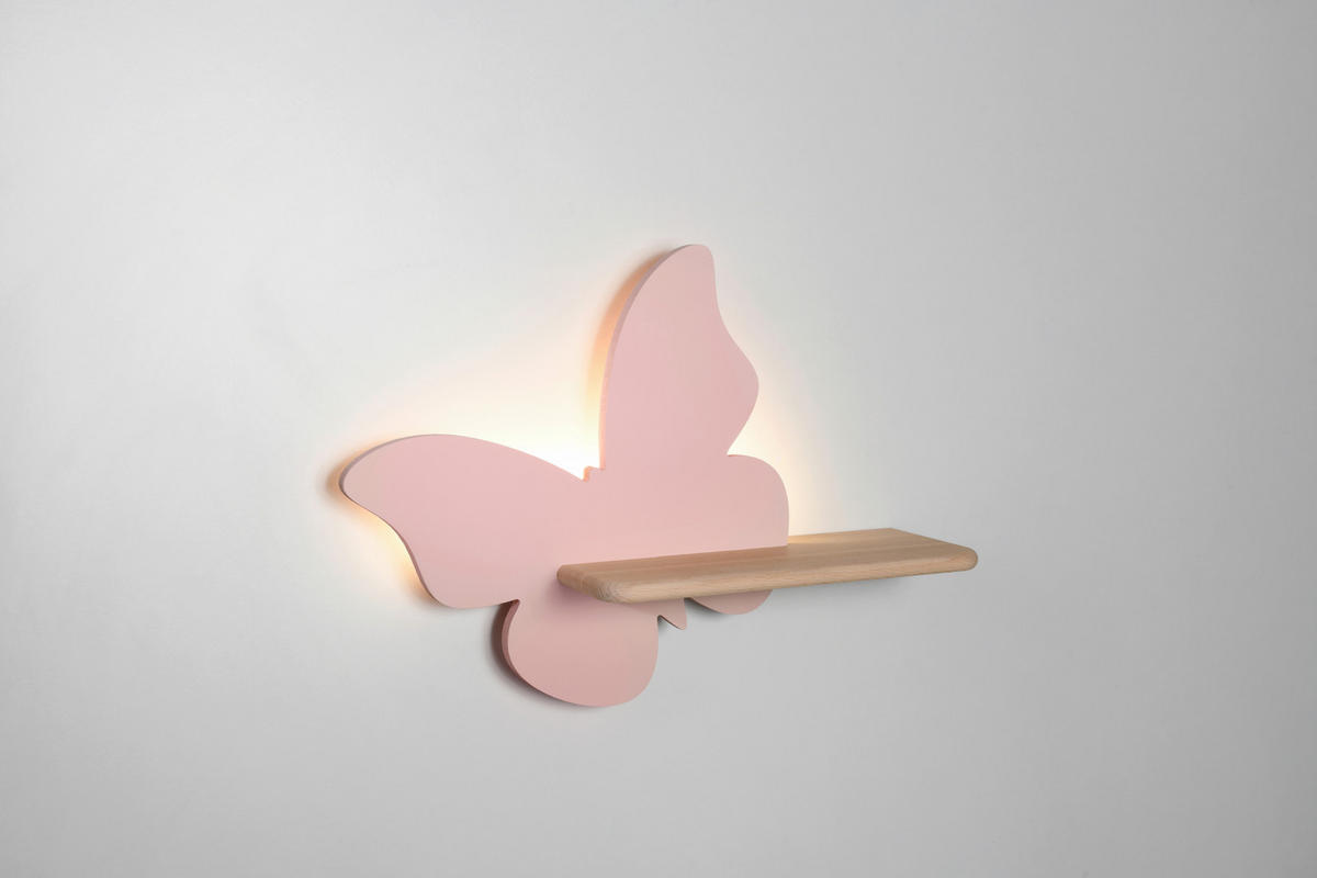 VÄGGLAMPA FÖR BARN Butterfly 40/12/29.5 cm   - pink, Basics, metall/trämaterial (40/12/29.5cm)