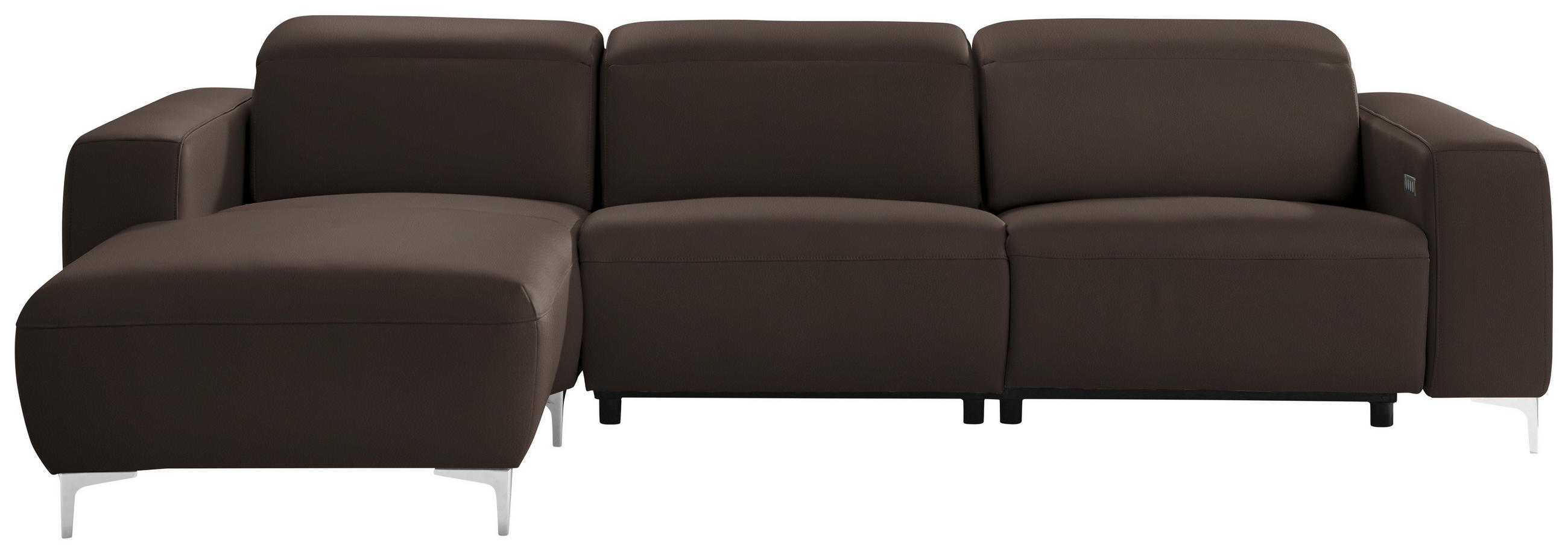 ECKSOFA in Echtleder Dunkelbraun  - Chromfarben/Dunkelbraun, Design, Leder/Metall (177/292cm) - Pure Home Lifestyle