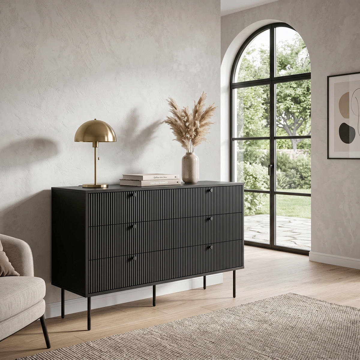 KOMMODE , 120/40/75 cm, 6 Schublade(n)  - Schwarz, MODERN, Holzwerkstoff/Metall (120/40/75cm) - MID.YOU