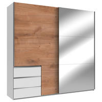 SCHWEBETÜRENSCHRANK in Weiß, Eichefarben  - Chromfarben/Eichefarben, MODERN, Holzwerkstoff (250/236/65cm) - MID.YOU