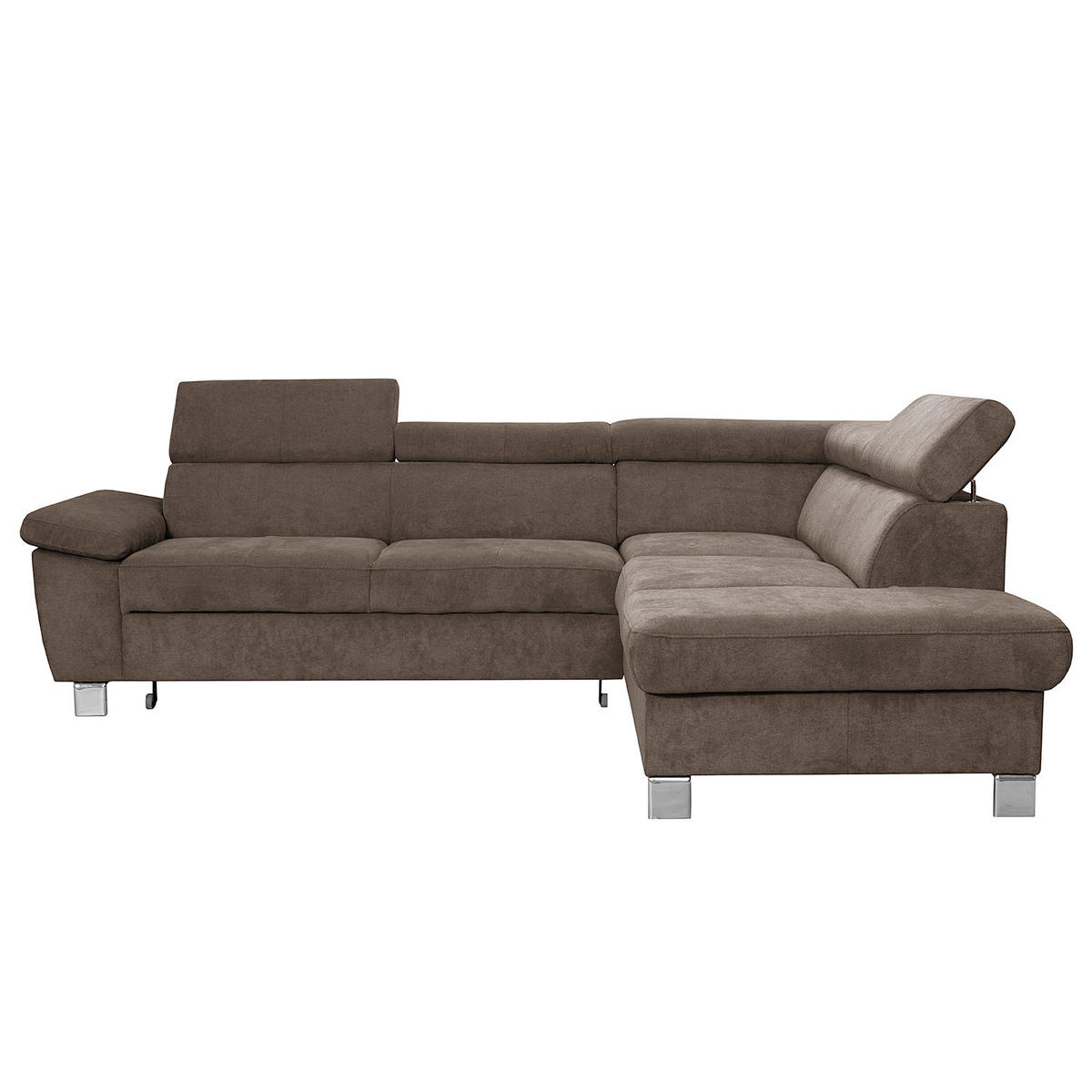 ECKSOFA Dunkelbraun Mikrofaser  - Chromfarben/Dunkelbraun, Design, Textil/Metall (248/208cm) - Livetastic