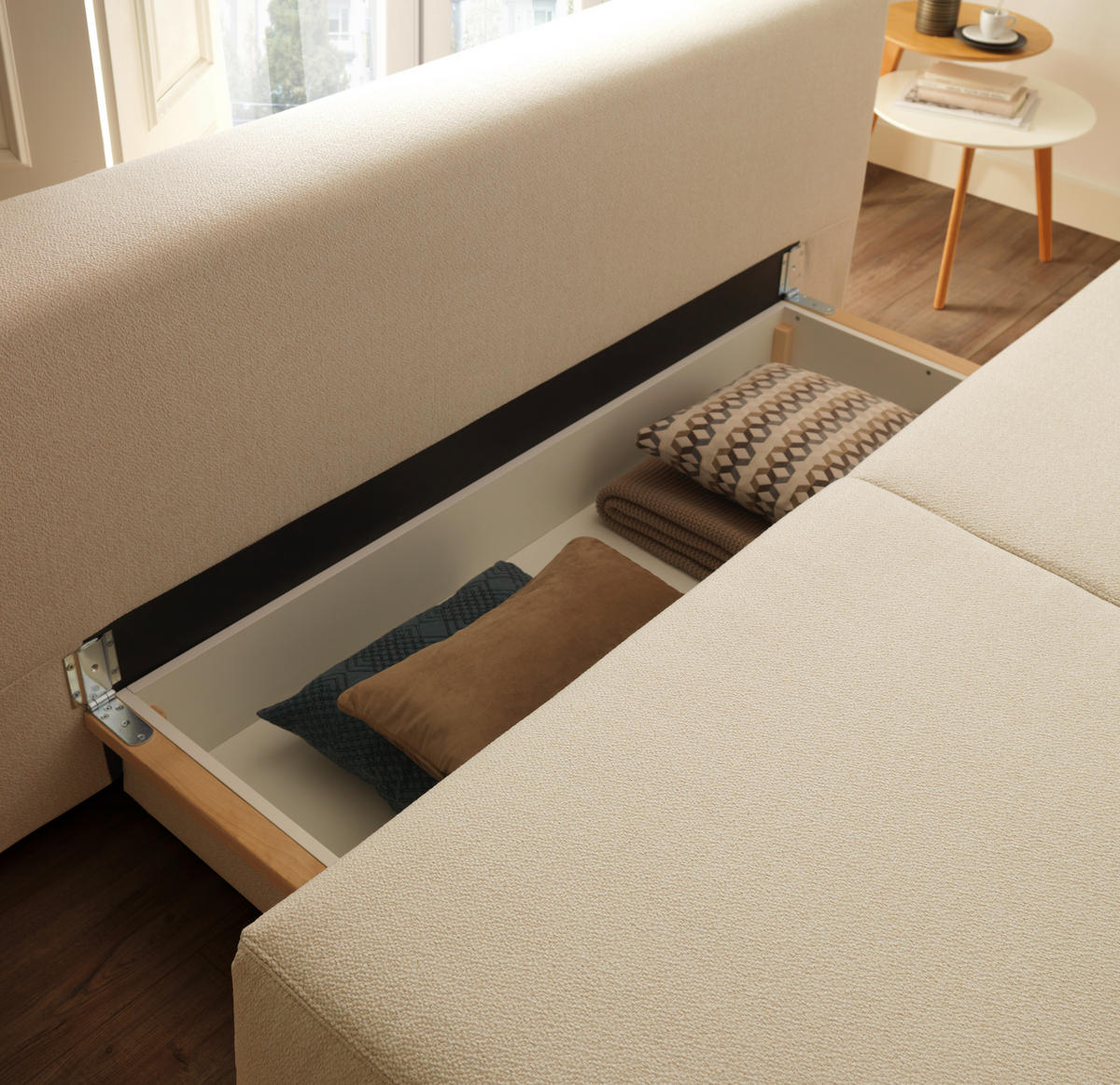 BOXSPRINGSOFA in Webstoff Grau  - Naturfarben/Grau, Design, Holz/Textil (205/93/108cm) - Venda