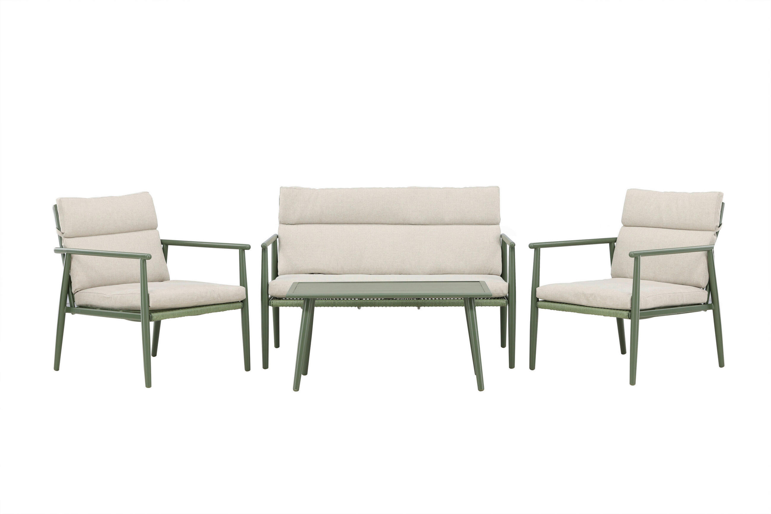 LOUNGEGARNITUR Stahl  - Beige/Grün, MODERN, Kunststoff/Textil (120/80/80cm) - Gardenson