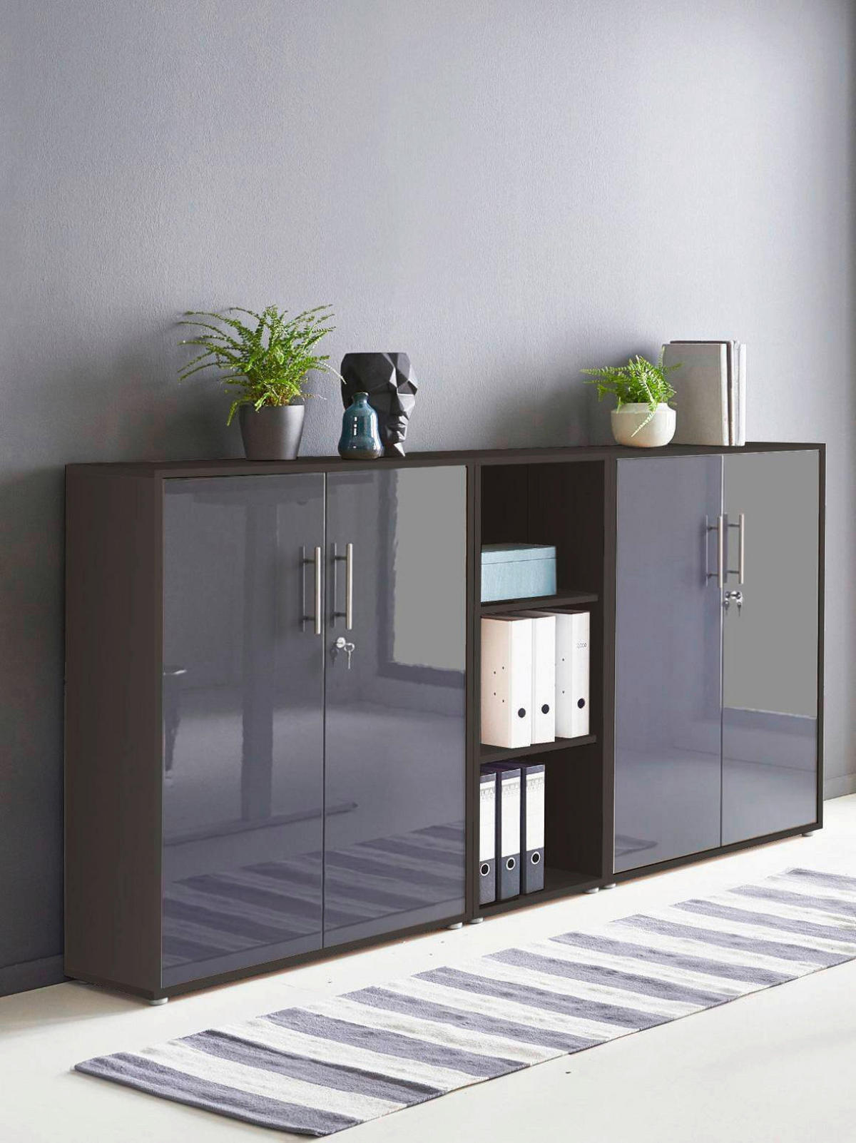 AKTENSCHRANK Anthrazit, Anthrazit Hochglanz  - Anthrazit/Anthrazit Hochglanz, MODERN, Holzwerkstoff (212,9/113,6/33cm) - MID.YOU