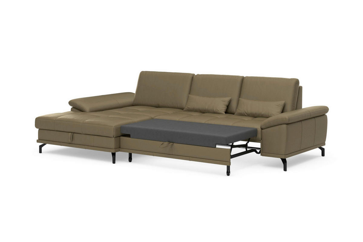 ECKSOFA  Mikrofaser Kombination Echtleder/Stoff Olivgrün  - Schwarz/Olivgrün, Basics, Leder/Textil (176/301cm) - Sit & More