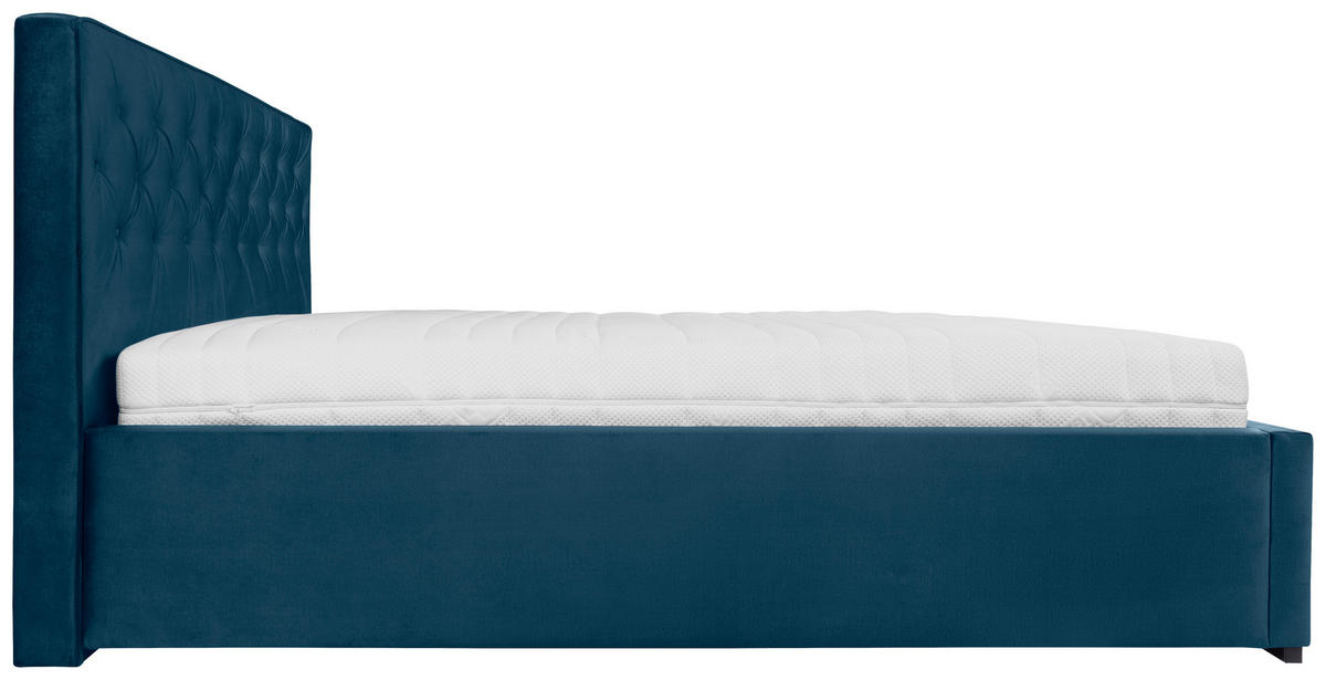POLSTERBETT 180/200 cm  in Dunkelblau  - Chromfarben/Buchefarben, Modern, Holz/Textil (180/200cm) - MID.YOU