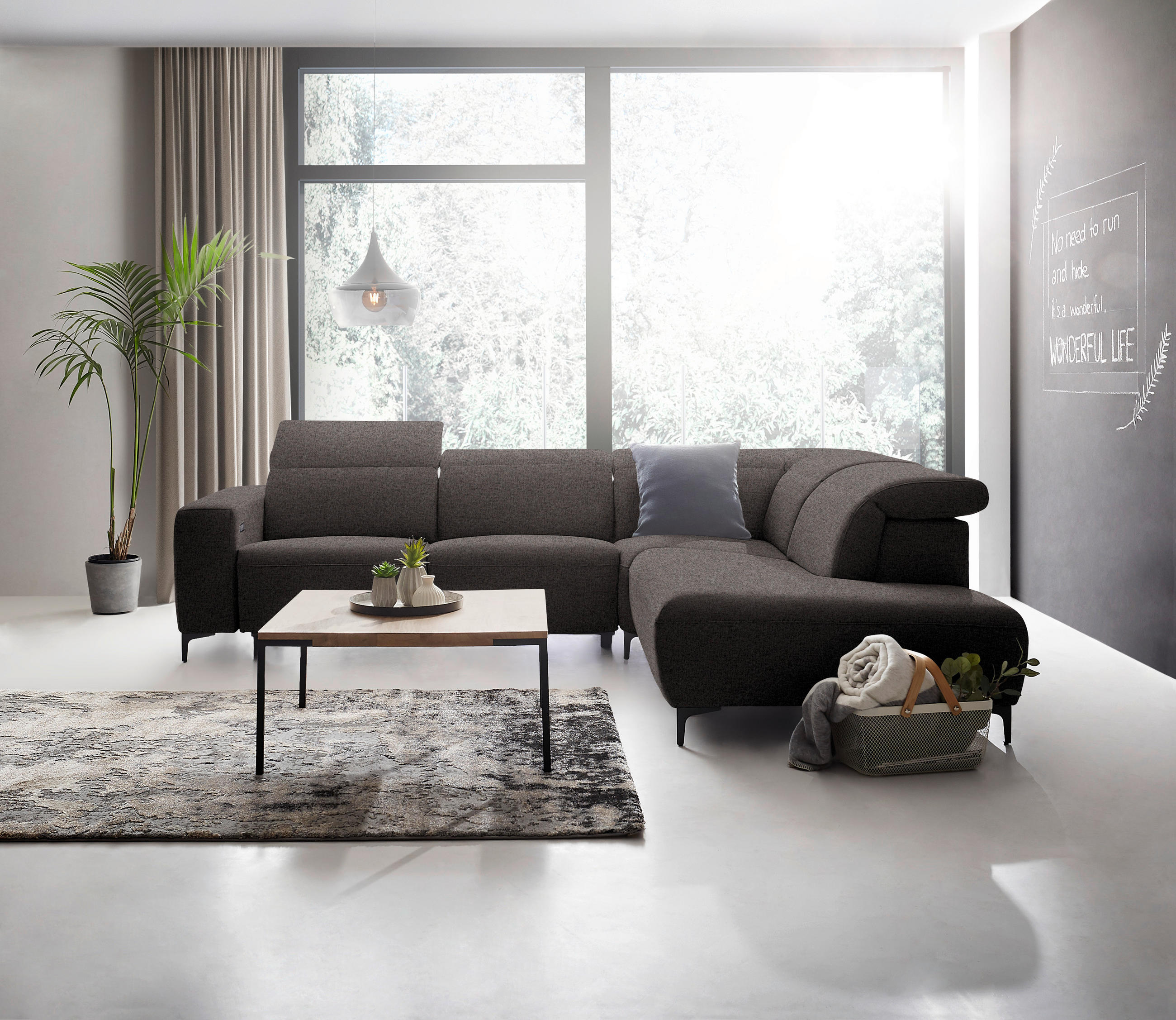 ECKSOFA Dunkelbraun Flachgewebe  - Dunkelbraun/Schwarz, Design, Textil/Metall (290/238cm) - Pure Home Lifestyle