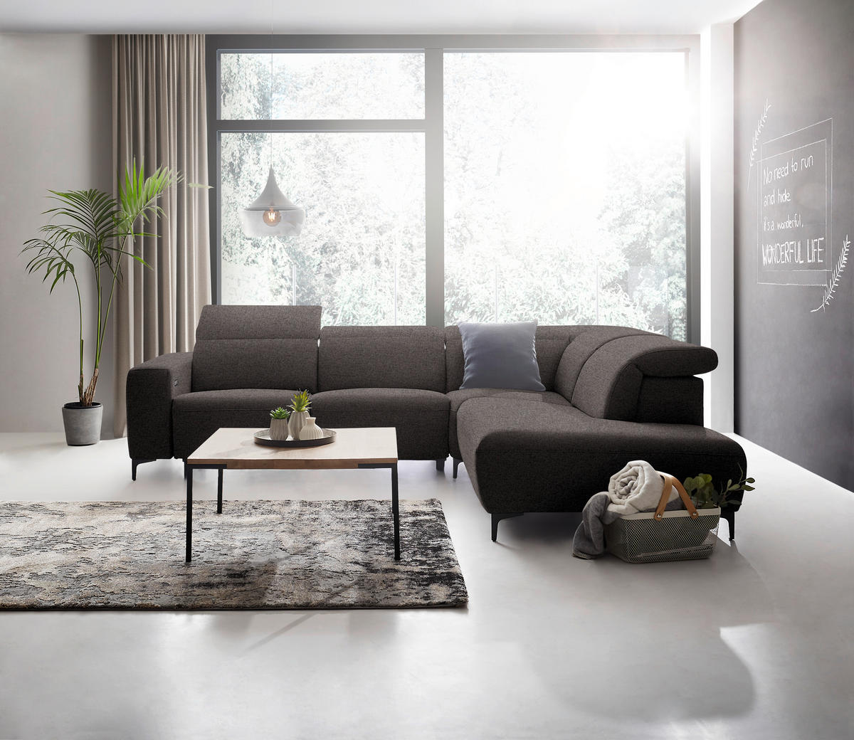 ECKSOFA Dunkelbraun Flachgewebe  - Dunkelbraun/Schwarz, Design, Textil/Metall (290/238cm) - Pure Home Lifestyle