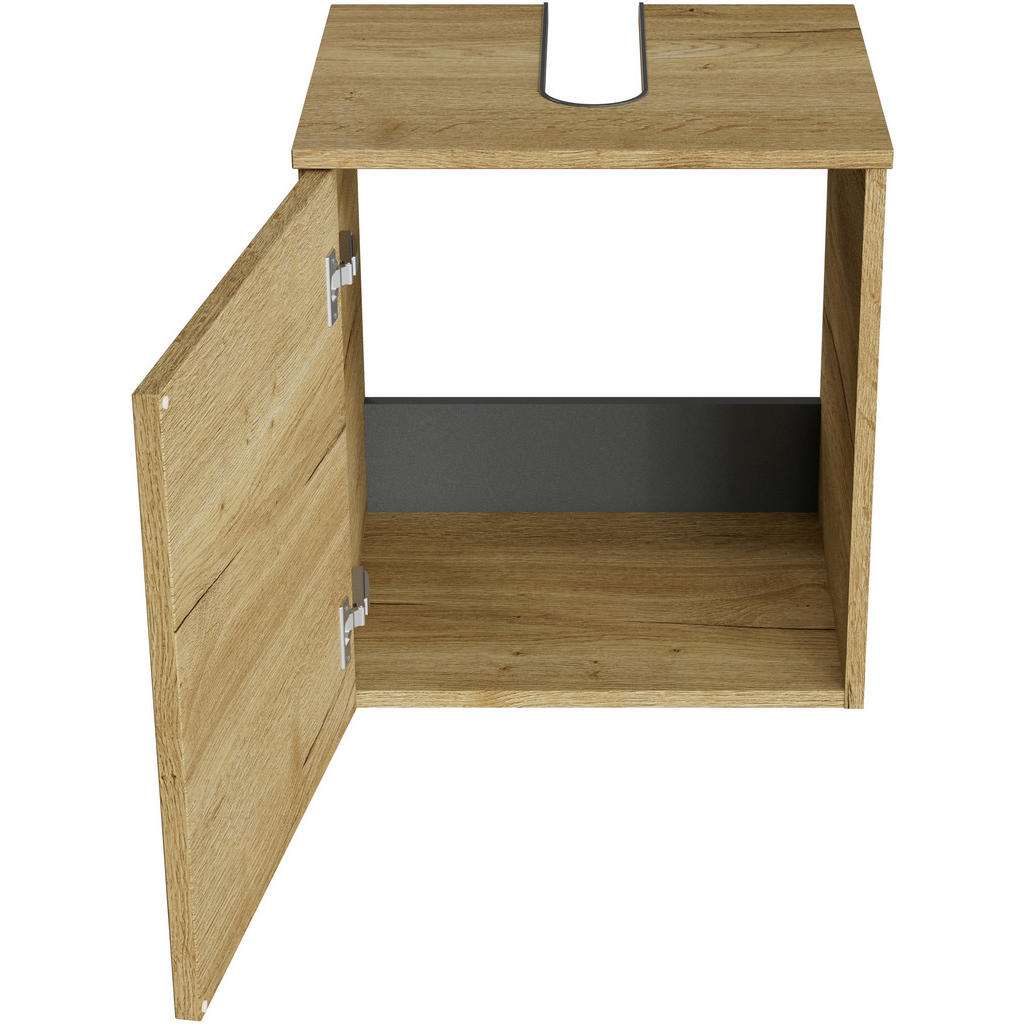 Thumbnail - Sadena Waschbeckenunterschrank M-Plan, Wildeiche, Metall, 45x49.8x38.3 cm, Goldenes M, Made in Germany, Zusatzausstattun...