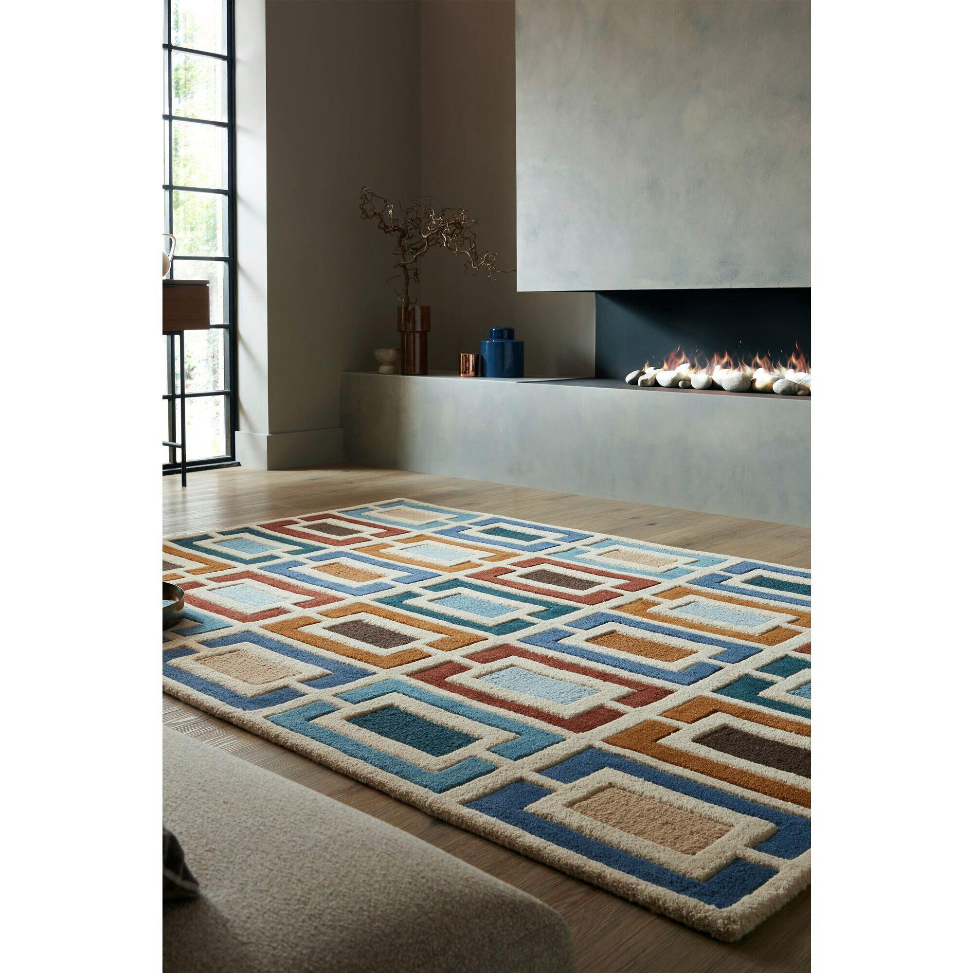 WOLLTEPPICH 160/230 cm RETRO BLOCKS Blau  - Blau, KONVENTIONELL, Textil (160/230cm)