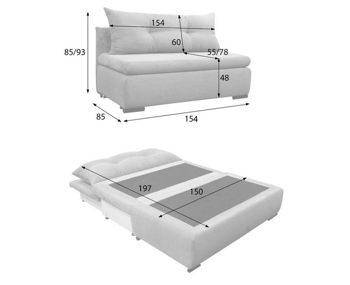 SCHLAFSOFA Cord Hellgrau  - Hellgrau/Schwarz, Design, Kunststoff/Textil (154/93/85cm) - MID.YOU