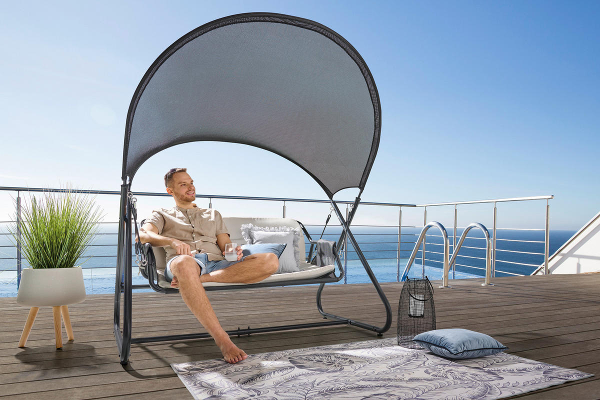 HOLLYWOODSKÁ HOUPAČKA  - černá/světle šedá, Moderní, kov/textil (166/190/145cm) - Beldano