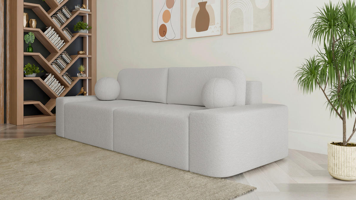 ECKSOFA OVAL Hellgrau Bouclé Rückenkissen, Schlaffunktion, Rücken echt, Stauraum  - Hellgrau/Schwarz, Design, Kunststoff/Textil (268/110cm) - MID.YOU