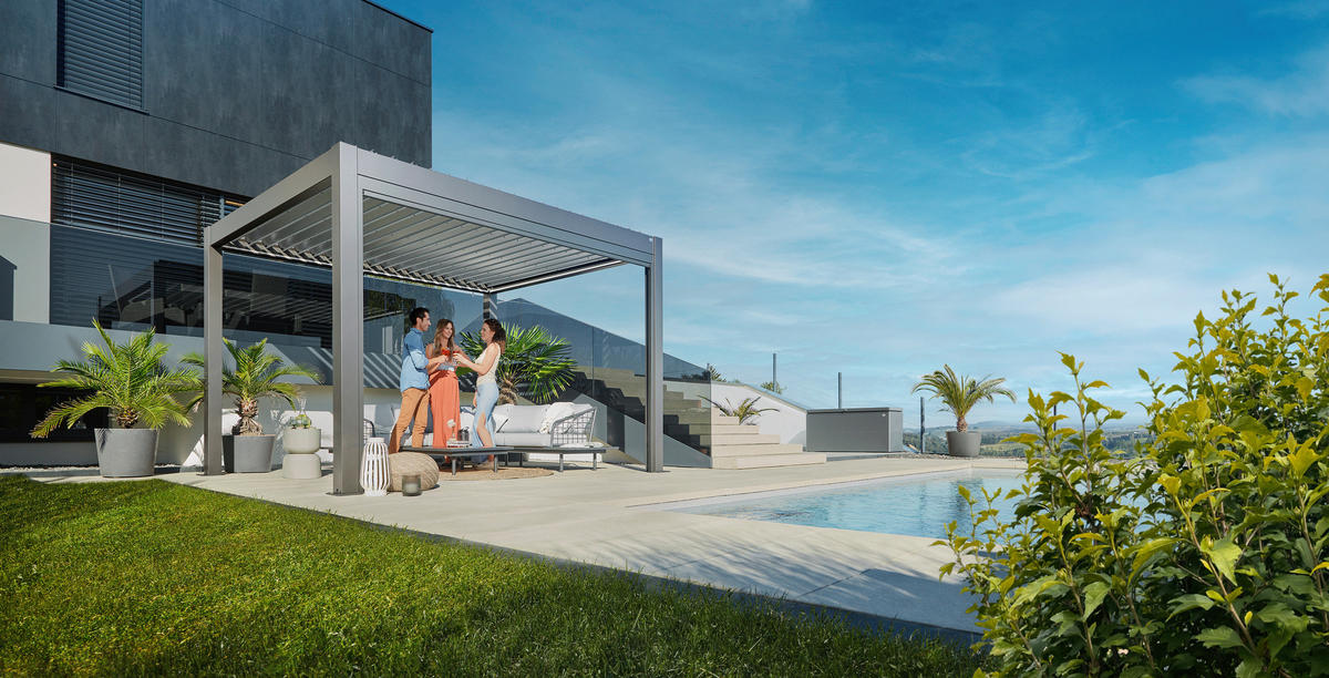 PAVILLON-GLASSCHIEBEWAND 364,5/234,9/9 cm   - Klar/Dunkelgrau, MODERN, Glas (364,5/234,9/9cm) - Biohort