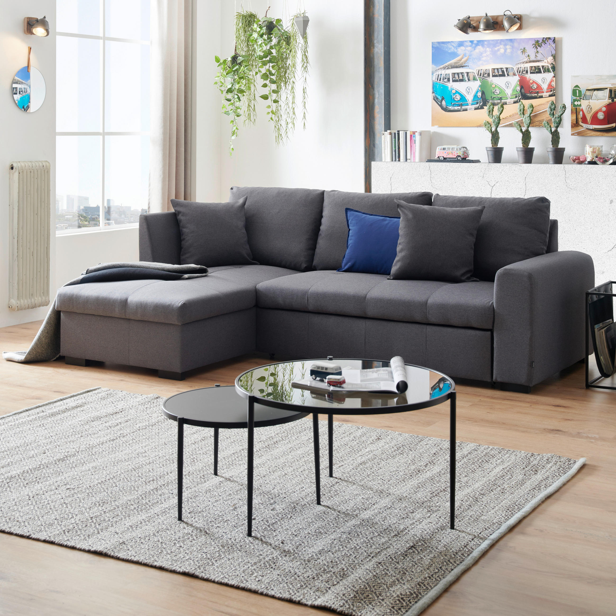 Wohnlandschaft inkl.Funktionen Grau Webstoff - Wengefarben/Grau, Design, Holz/Textil (158/238cm) - Xora